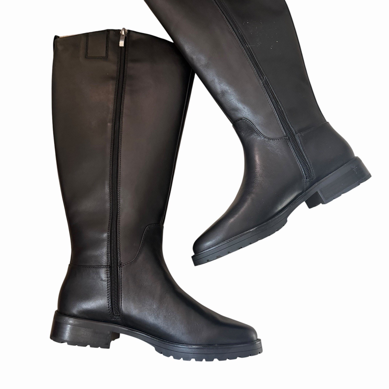 Nib Nordstrom Womens Us 7 Nooliver Riding Boots Black Leather Sleek Knee High — image 6 of 8
